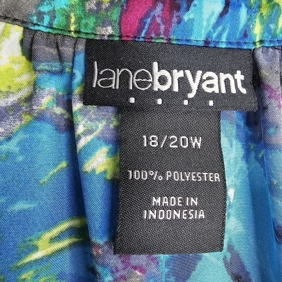 Lane Bryant halter top satin water color floral green white blue grey 18… - Picture 9 of 9